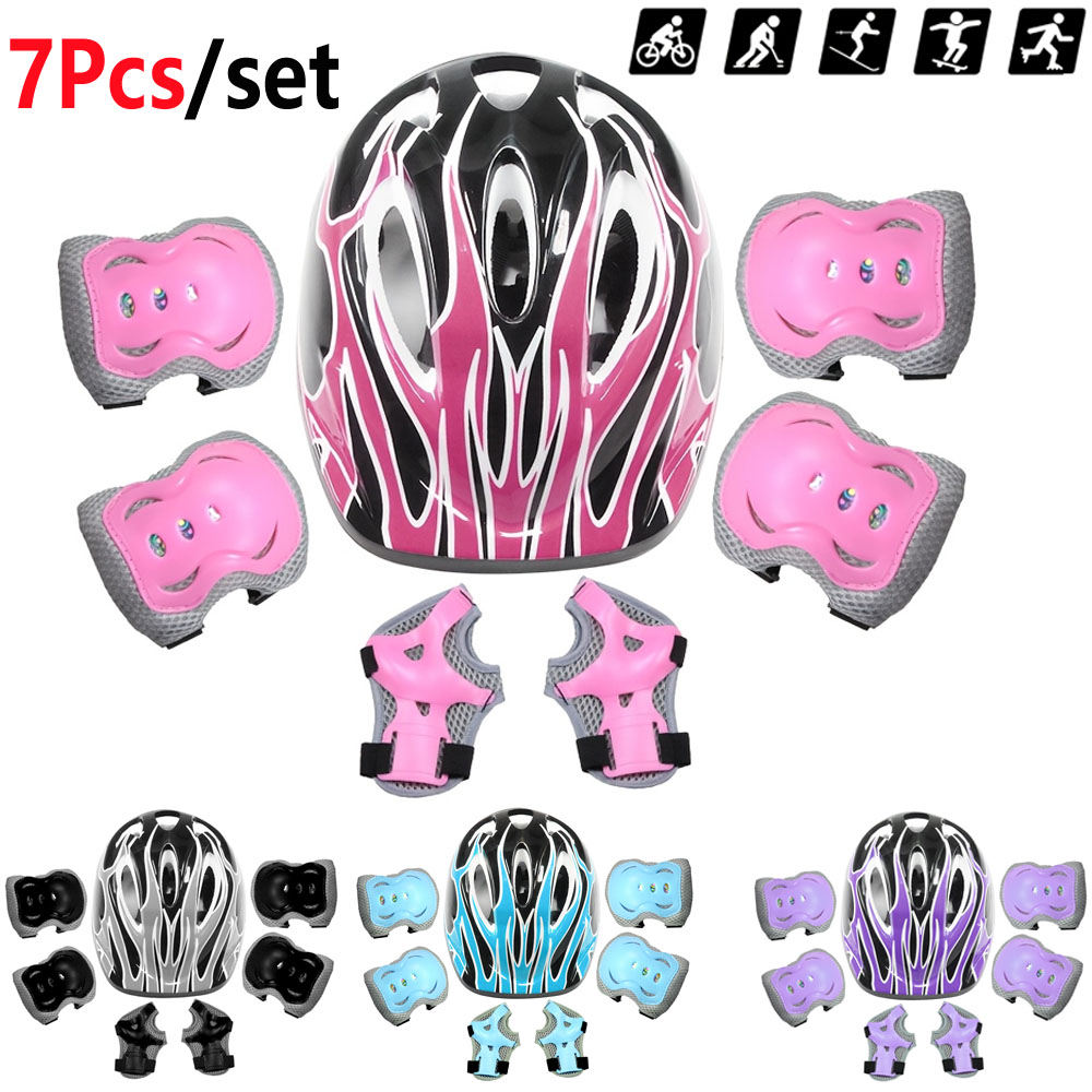 Cycling Gear For Kids - 7Pcs Kids Bike Helmet,Toddler Helmet Knee